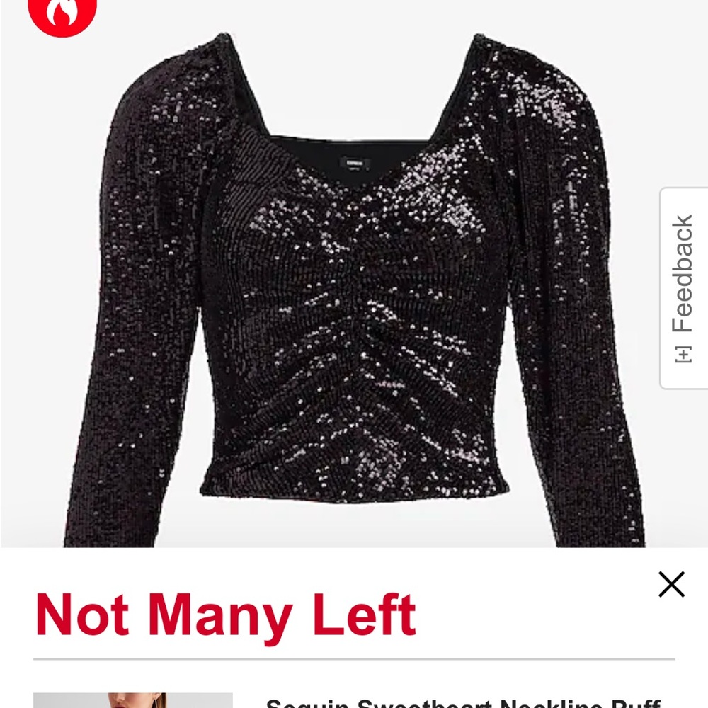 Express size large Sequin Sweetheart Neckline Puff Sleeve Ruched Front Top - Picture 4 of 4